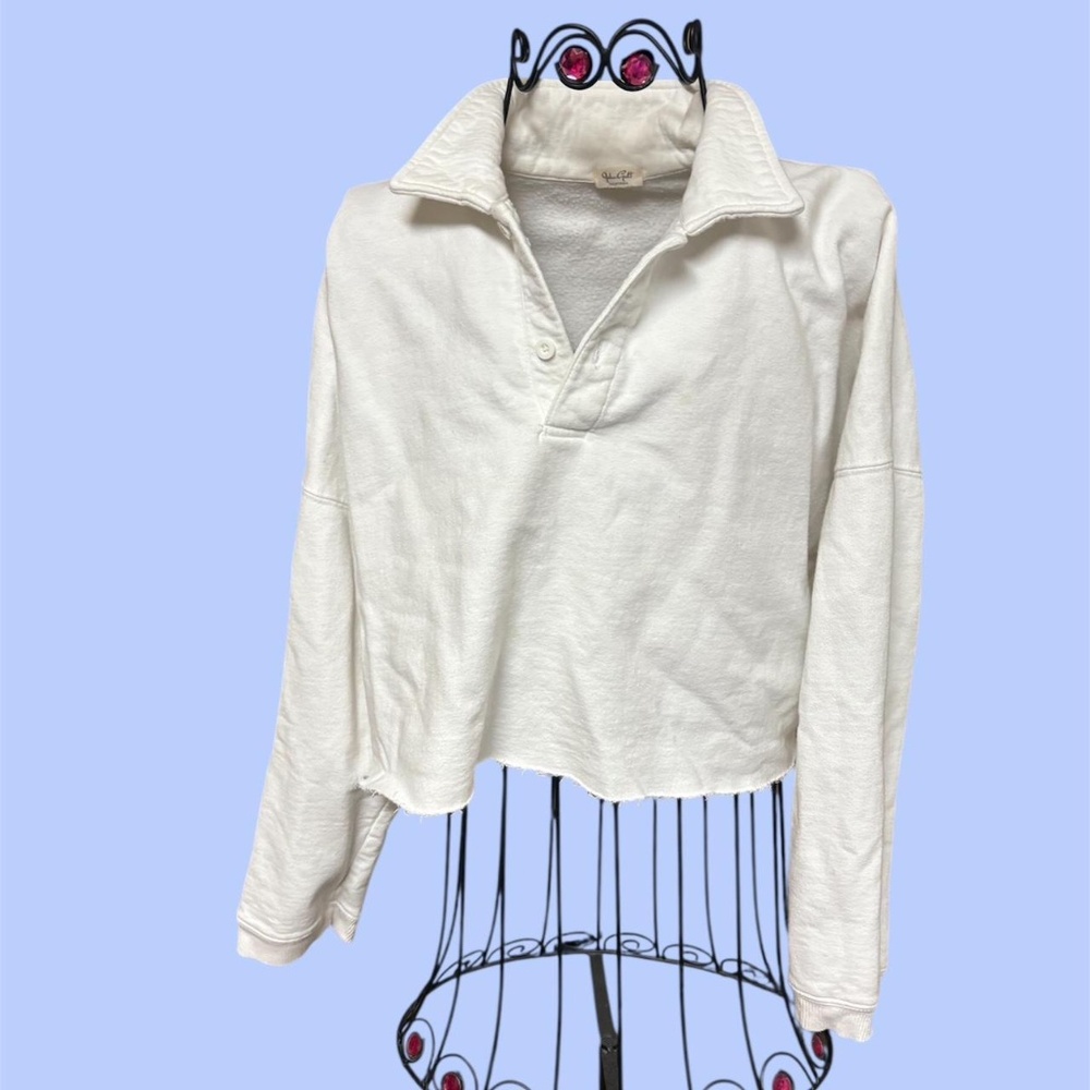 Brandy Melville white cropped long sleeve polo